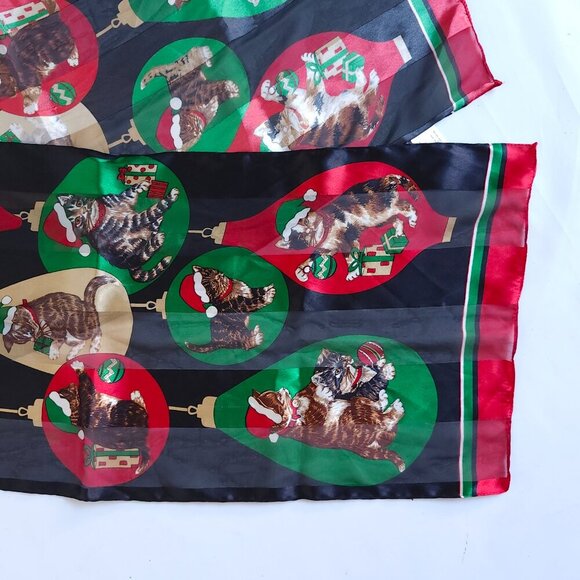 ADORABLE VINTAGE CARETA CAT SCARF Sheer scarf Christmas Bulb Ornaments Presents - Picture 6 of 7